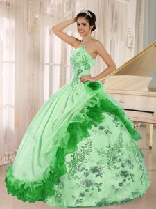 New Ruffled Plus Size Quince Dress with Embroidery and Sequins in Apple Green