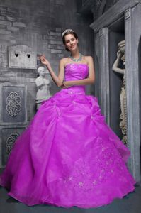Strapless Fuchsia Quinceanera Dresses with Embroidery in Taffeta and Organza