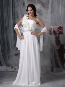 Simple Empire One Shoulder Wedding Anniversary Dress with Beading