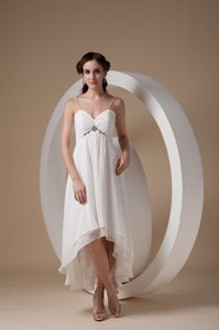 Beautiful High-low Dresses for Wedding with Ruche and Spaghetti Straps