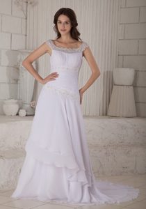Beautiful Scoop Embroidery Outdoor Wedding Dresses with Court Train