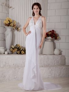 Perfect Mermaid V-neck Wedding Reception Dress in Chiffon and Lace