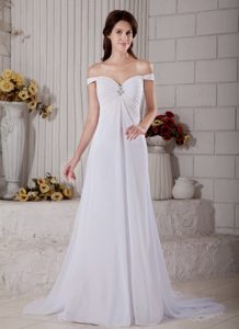 Beaded Simple Off The Shoulder Dresses for Wedding in Chiffon