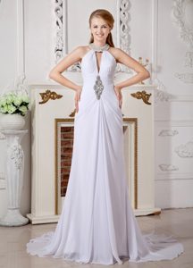 Classical Beaded Empire High-neck Outdoor Wedding Dresses in Chiffon