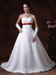 Beaded Wedding Reception Dress with Bowknot and Rolling Flower
