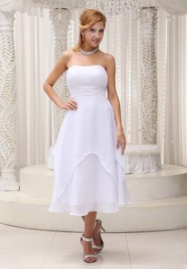 Custom Made Wedding Dress with Ruched Bodice to Tea-length on Sale