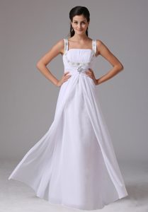 Simple Straps Garden Wedding Dress with Ruched Bodice and Appliques