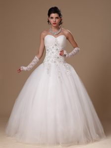 Beaded And Appliqued Tulle Wedding Anniversary Dress with Sweetheart