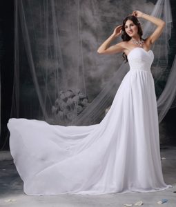Appliqued and Ruched Empire Sweetheart Chiffon Beach Wedding Dress