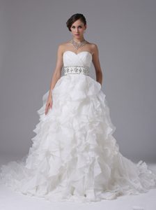 Beaded Autumn Wedding Dresses with Ruched Bodice and Ruffled Layers