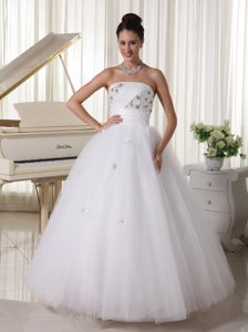 Strapless Tulle Beaded Outdoor Wedding Dress with Hand Made Flowers