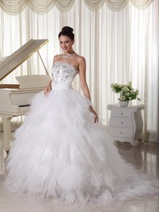 Strapless Autumn Wedding Dress in Tulle with Ruffles and Beading