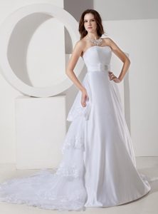 Strapless Embroidery Wedding Reception Dresses in Satin and Organza