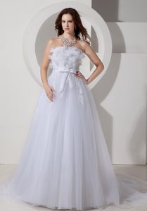 Cheap Strapless Princess Embroidery Wedding Anniversary Dress in Tulle