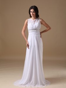 Column Scoop Beach Wedding Dress in Chiffon with Beading on Promotion