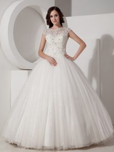 Luxurious Ball Gown High-neck Sequin and Lace Wedding Reception Dress
