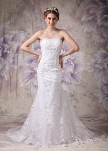 Pretty Mermaid Strapless Lace Wedding Anniversary Dress with Appliques