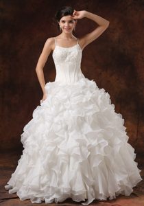 Exquisite Beaded and Ruffled Spaghetti Bridal Dresses for Church Wedding