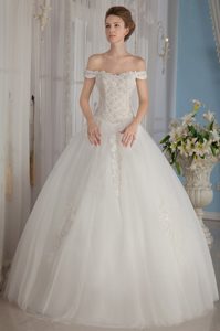 2013 Special Off The Shoulder Lace-up Bridal Dresses with Beading for Winter