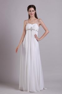 Romantic Beaded Spaghetti Long Chiffon Dress for Brides with Ruches