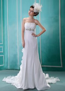 Ruched and Beaded Organza 2013 Beautiful Wedding Gowns with Court Train