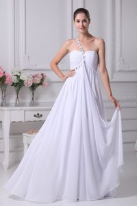 One Shoulder Ruched and Beaded Zipper-up Chiffon Classical Bridal Gowns
