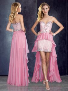 Comfortable Chiffon Sleeveless High Low Prom Party Dress and Beading
