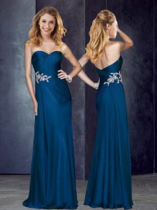 Spectacular Chiffon Sleeveless Floor Length Homecoming Dress and Appliques and Ruching