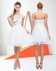 Sweetheart Sleeveless Lace Up Prom Evening Gown White Organza