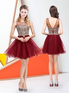 Admirable Scoop Floor Length Zipper Prom Evening Gown Rust Red for Prom and Party with Appliques