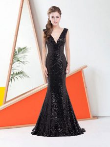 Custom Designed Black Mermaid Sequins Homecoming Dress Lace Up Satin Sleeveless