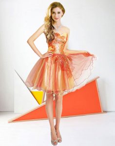 Gorgeous Orange Red Organza Zipper Evening Dress Sleeveless Mini Length Beading
