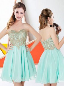 High Class Light Blue Ball Gowns Sweetheart Sleeveless Organza Mini Length Zipper Appliques Homecoming Dress
