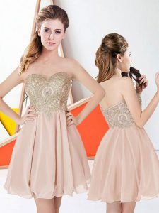 Peach Sweetheart Zipper Appliques Prom Evening Gown Sleeveless