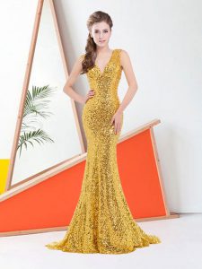 Most Popular Mermaid Sleeveless Sweep Train Lace Up Sequins Prom Party Dress