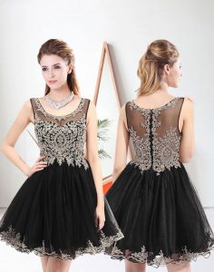 On Sale Scoop Black Organza Zipper Prom Dress Sleeveless Mini Length Appliques