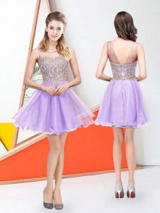 Scoop Lilac Zipper Evening Dress Appliques Sleeveless Knee Length