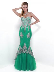 Mermaid Sleeveless Floor Length Lace Zipper Prom Evening Gown with Turquoise