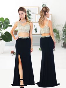 Fashion Scoop Black Sleeveless Beading Floor Length Dress for Prom