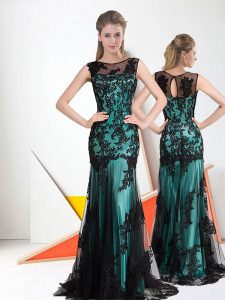Shining Black and Apple Green Prom Party Dress Prom and Party and For with Lace Bateau Sleeveless Zipper