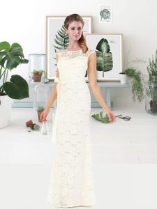 Low Price White Scoop Neckline Lace Homecoming Dress Sleeveless Zipper