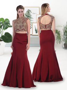 Rust Red Sleeveless Floor Length Lace Zipper Prom Evening Gown