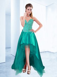 High Low A-line Sleeveless Aqua Blue Prom Evening Gown Lace Up