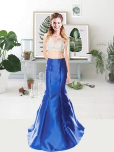 Blue Sleeveless Floor Length Sequins Zipper Dress for Prom