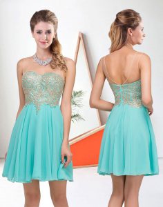 Chic Sleeveless Zipper Knee Length Beading and Appliques Prom Evening Gown