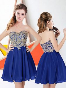 Exquisite Sleeveless Floor Length Appliques Zipper Prom Dress with Royal Blue