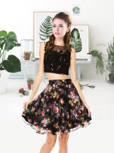 Organza Scoop Sleeveless Zipper Lace and Pattern in Multi-color