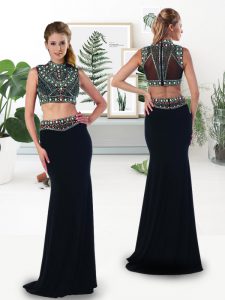 On Sale Long Sleeves Floor Length Beading Zipper Prom Evening Gown with Black