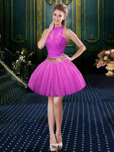 Clearance Fuchsia Dress for Prom Prom and Party and For with Embroidery and Pleated High-neck Sleeveless Zipper