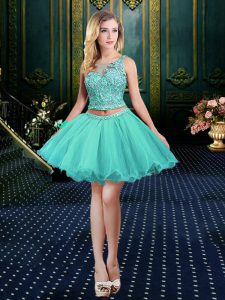 Turquoise Prom Dresses Prom and Party and For with Appliques Scoop Sleeveless Zipper